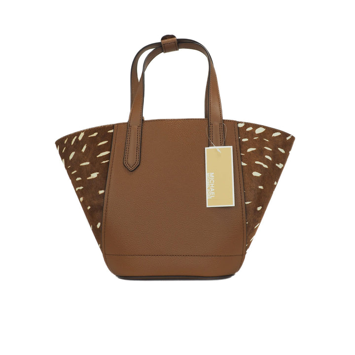 Michael Kors Portia Small Pebbled Leather and Haircalf Tote Handbag (Brown Multi)