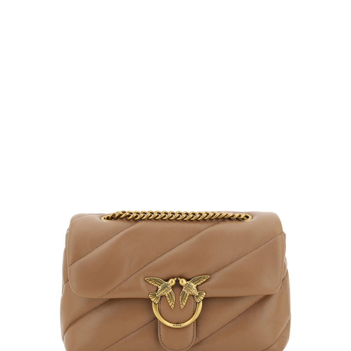 PINKO Brown Calf Leather Love Classic Shoulder Bag