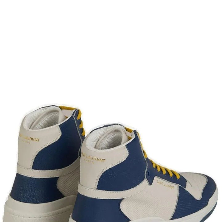 Saint Laurent Blue Calf Leather Mid Top Sneakers