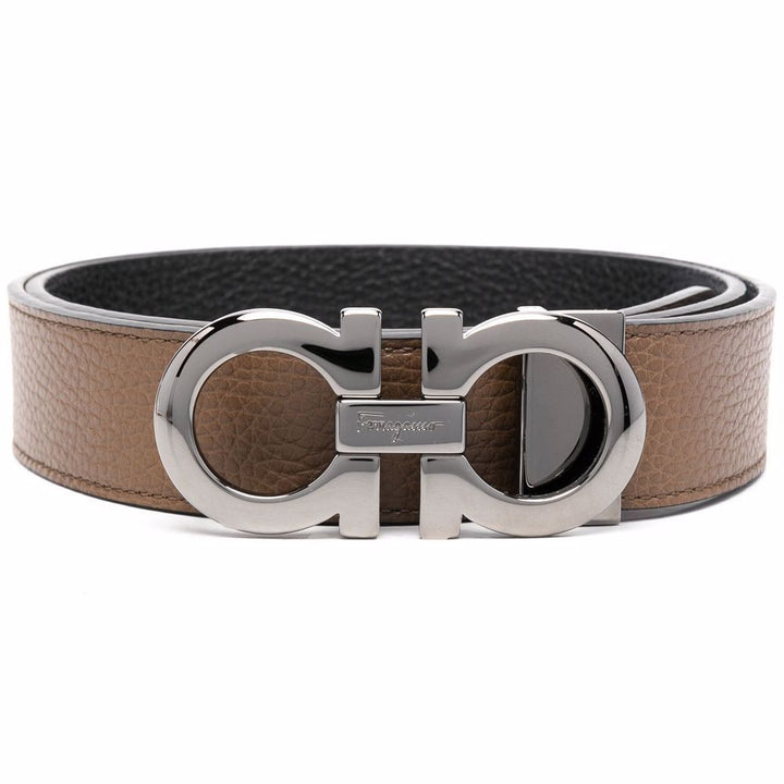 Salvatore Ferragamo Salvatore Ferragamo Cognac Men's Brown Coated Canvas Reversible Belt