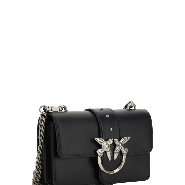 PINKO Black Leather Love One Mini Shoulder Bag