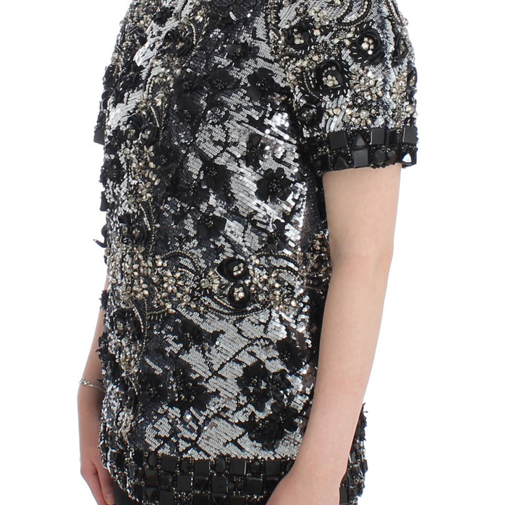 Dolce & Gabbana Black Clear Crystal Runway Blouse Top