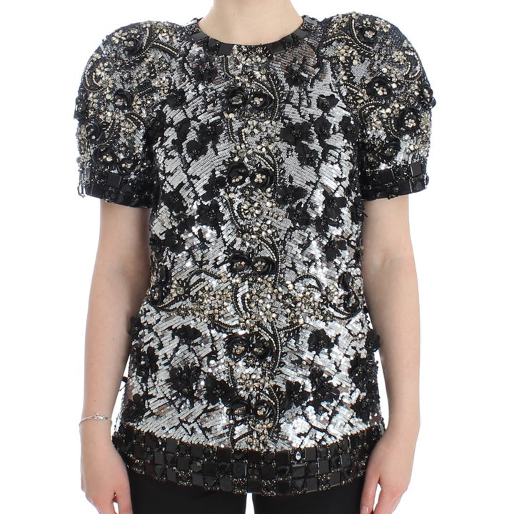 Dolce & Gabbana Black Clear Crystal Runway Blouse Top