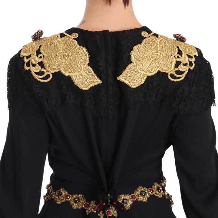 Dolce & Gabbana Black Silk Stretch Gold Crystal Dress