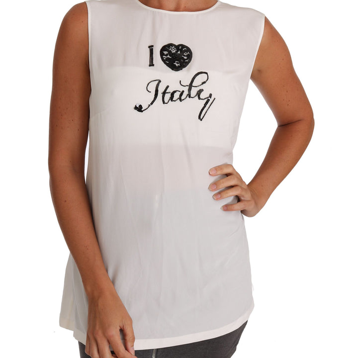Dolce & Gabbana White Silk I LOVE ITALY Cami T-shirt