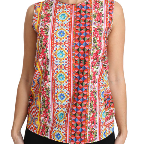 Dolce & Gabbana Carretto Print Pure Cotton Tank Top Floral Blouse
