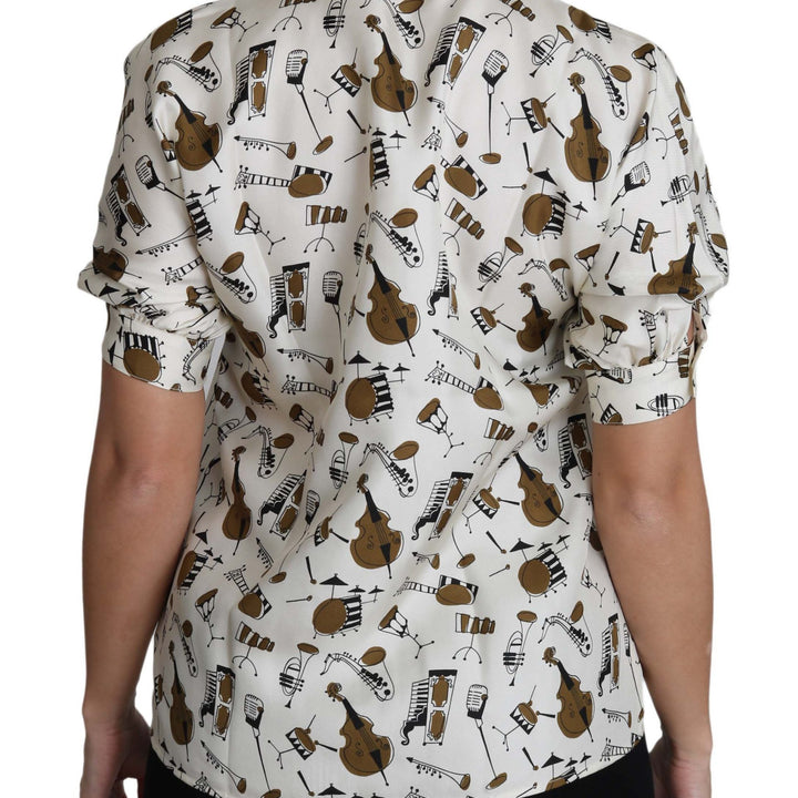 Dolce & Gabbana White Musical Instrument Print Polo Top Shirt