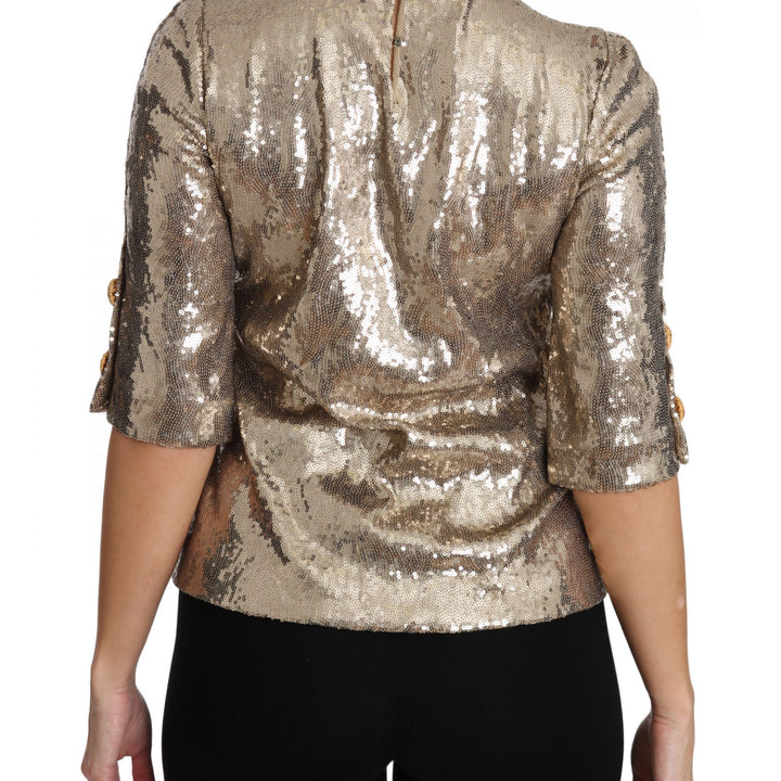 Dolce & Gabbana Gold Sequined Parrot Crystal Blouse