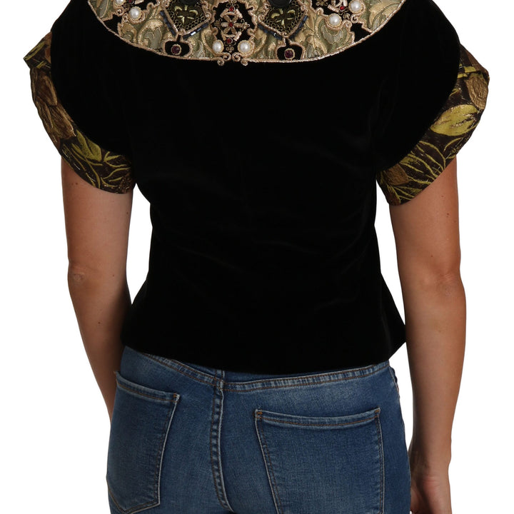 Dolce & Gabbana Black Gold Embellished Jaquard Velvet Jacket