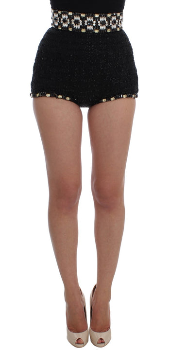 Dolce & Gabbana Black Crystal Sequined Mini Shorts