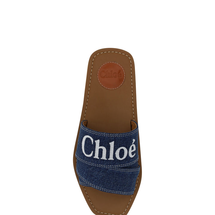 Chloé Denim Blue Cotton Slides Woody Sandals