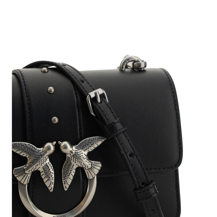 PINKO Black Leather Love One Mini Shoulder Bag