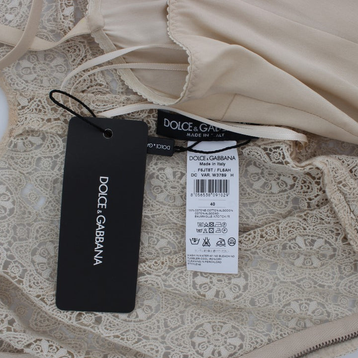 Dolce & Gabbana Beige Ricamo Cutout Cotton Sheath Dress