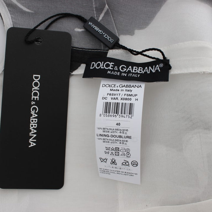 Dolce & Gabbana Black White Floral Silk Sheath Gown Dress