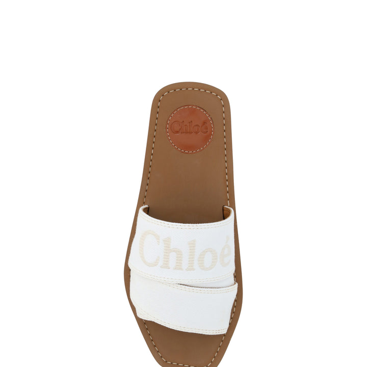 Chloé White Cotton Slides Woody Sandals