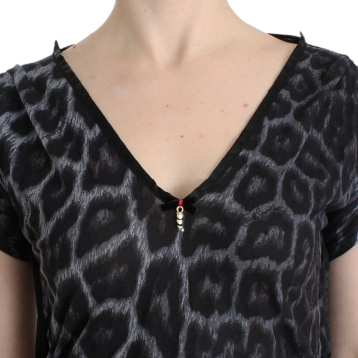 Cavalli Gray leopard v-neck top