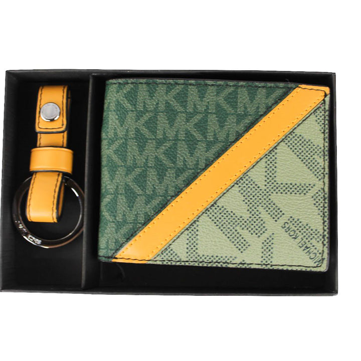 Michael Kors Gifting Slim Signature Bifold with Key Fob Box Set (Green/Marigold)