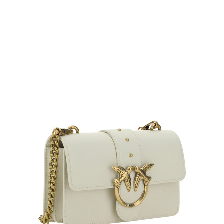 PINKO White Calf Leather Love One Mini Shoulder Bag