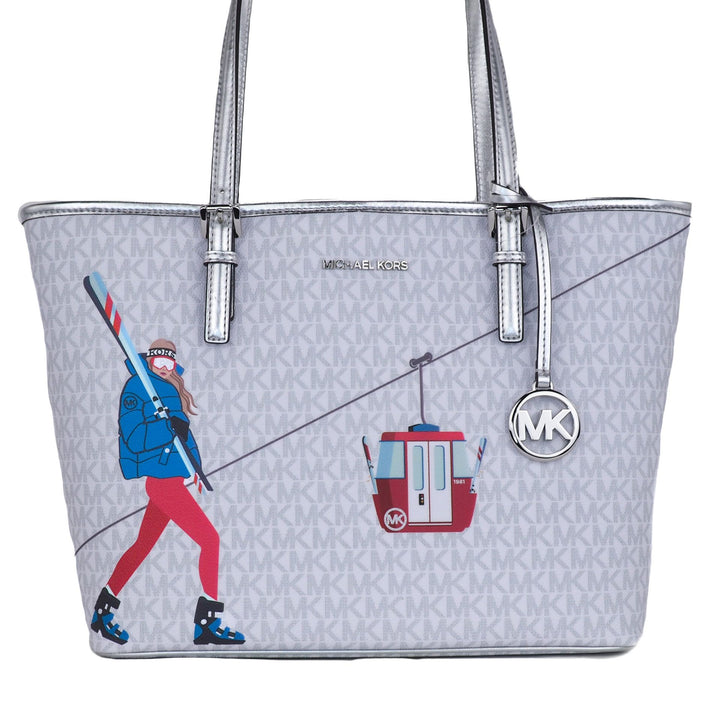 Michael Kors Jet Set Girls Print Medium Signature PVC Carryall Shoulder Tote Handbag (Bright White Multi)