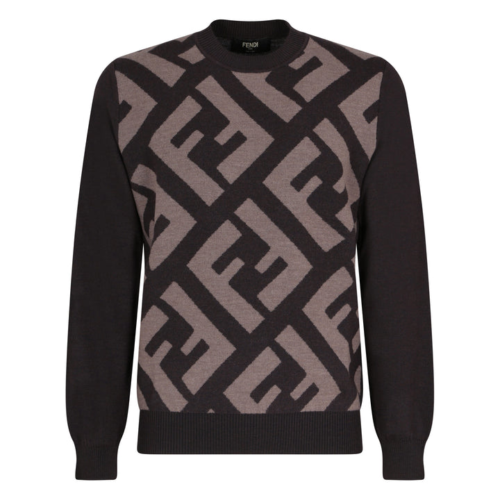 Fendi Brown Wool Logo Details Sweater