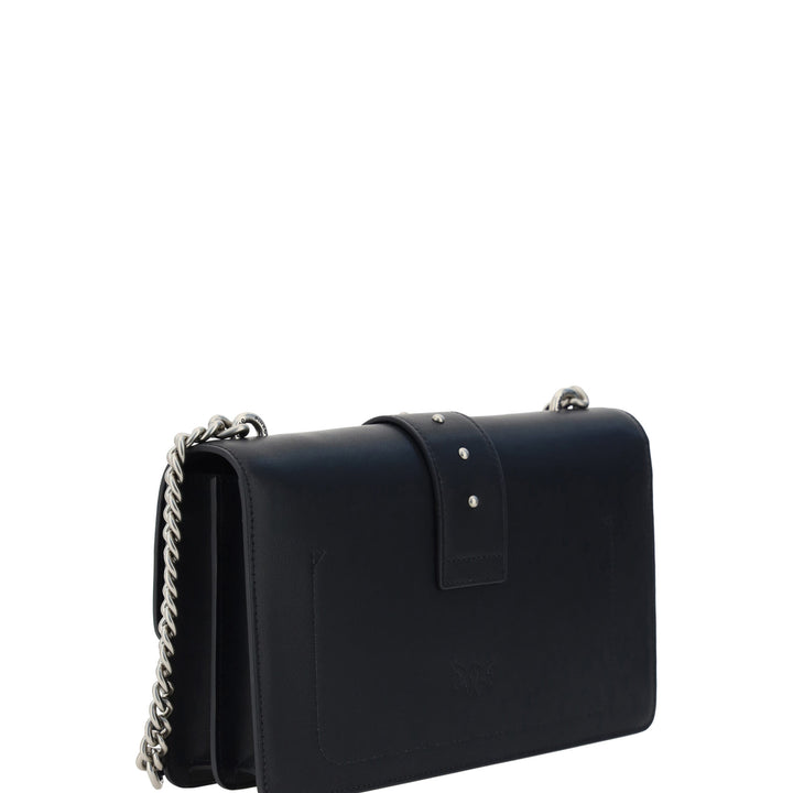 PINKO Black Leather Love One Classic Shoulder Bag