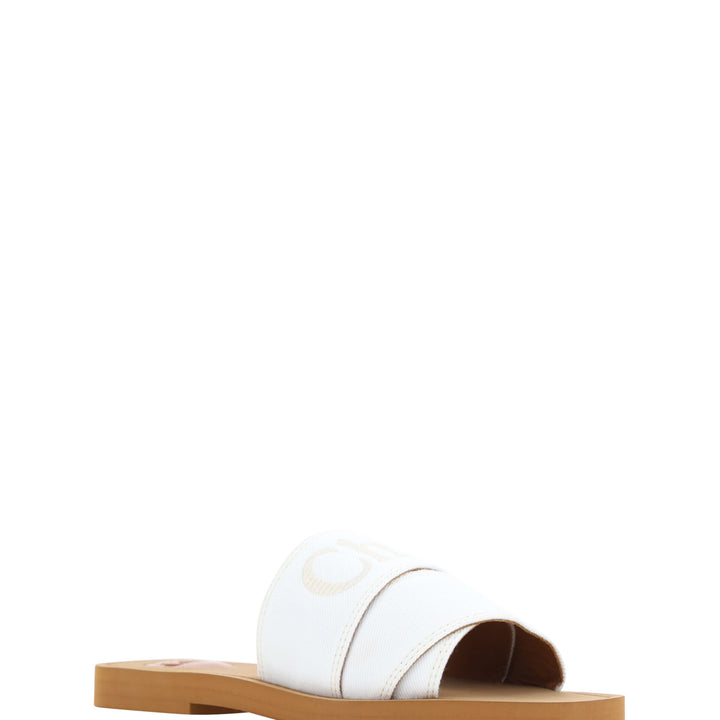 Chloé White Cotton Slides Woody Sandals