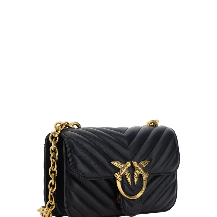 PINKO Black Leather Love Bell Mini Shoulder Bag