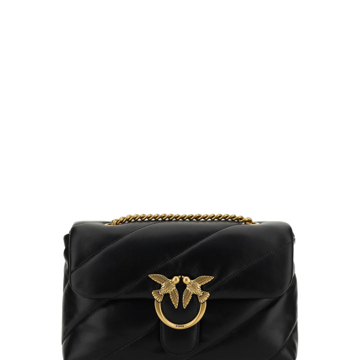 PINKO Black Calf Leather Love Classic Shoulder Bag