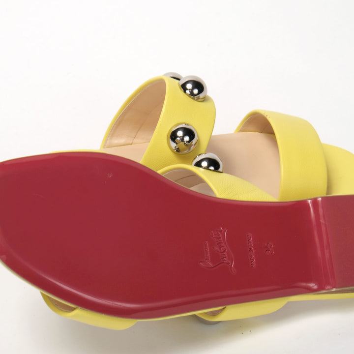 Christian Louboutin Bright Yellow Silver Wide Strap Studded Flat