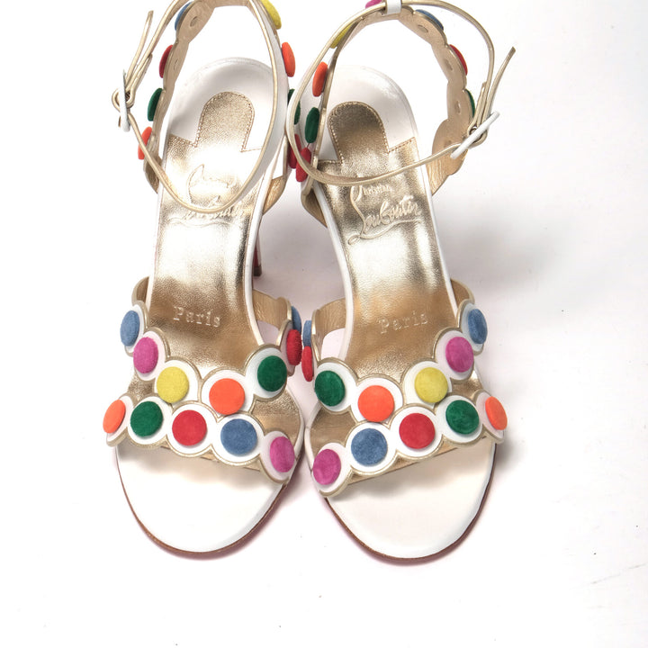 Christian Louboutin White Multicolor Spot Design High Heels Shoes Sandal