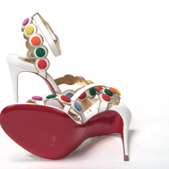 Christian Louboutin White Multicolor Spot Design High Heels Shoes Sandal