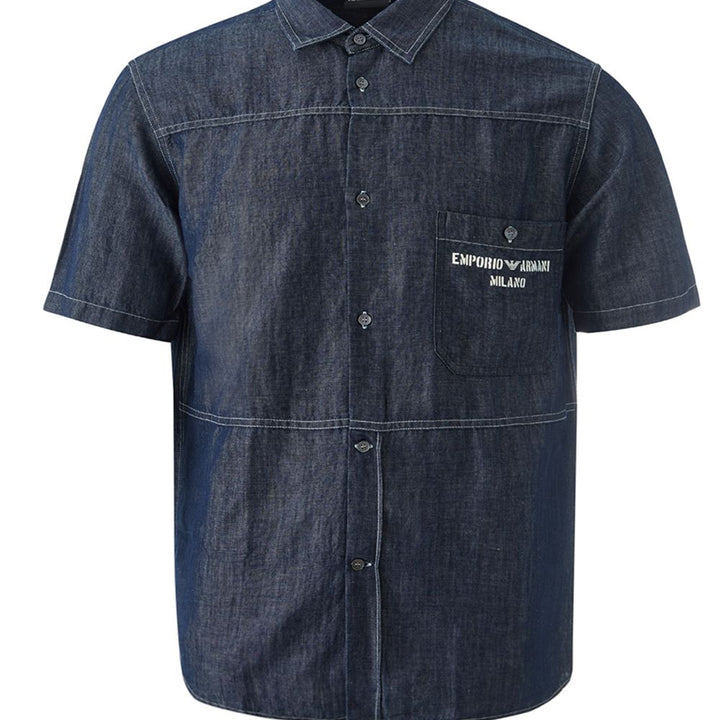 Emporio Armani Blue Denim Short Sleeves Shirt