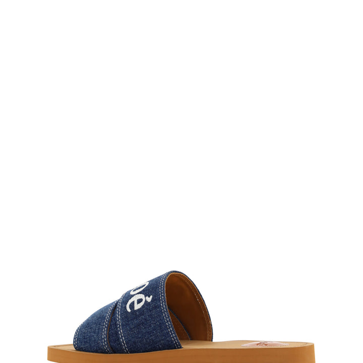 Chloé Denim Blue Cotton Slides Woody Sandals