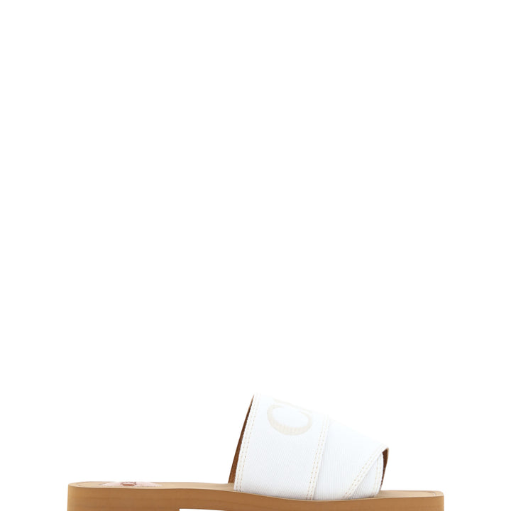 Chloé White Cotton Slides Woody Sandals