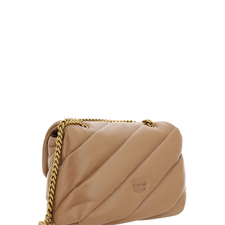 PINKO Brown Calf Leather Love Classic Shoulder Bag