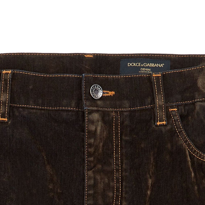 Dolce & Gabbana Marble Effect Velvet Brown Jeans