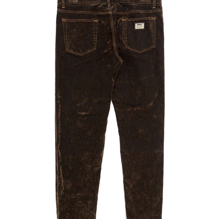 Dolce & Gabbana Marble Effect Velvet Brown Jeans