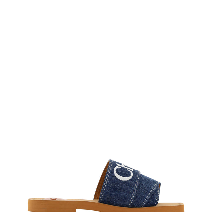 Chloé Denim Blue Cotton Slides Woody Sandals