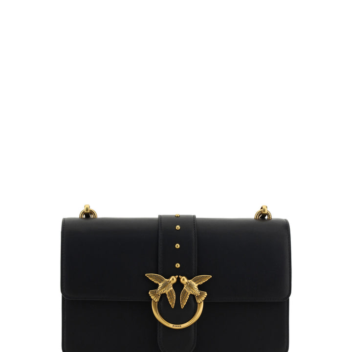 PINKO Black Leather Love One Classic Shoulder Bag