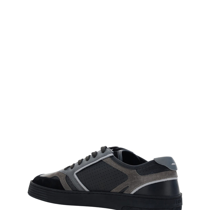 Fendi Black Calf Leather Low Top Sneakers