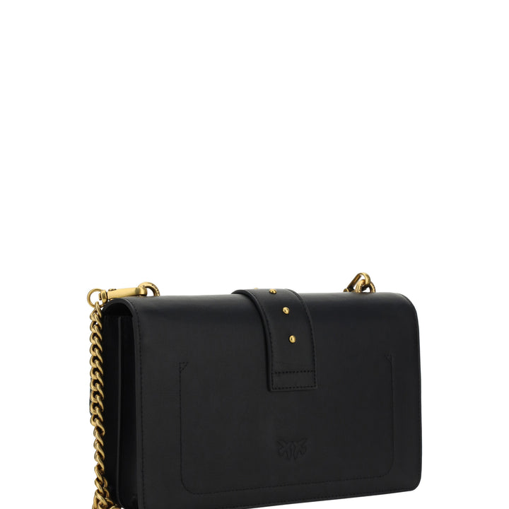 PINKO Black Leather Love One Classic Shoulder Bag