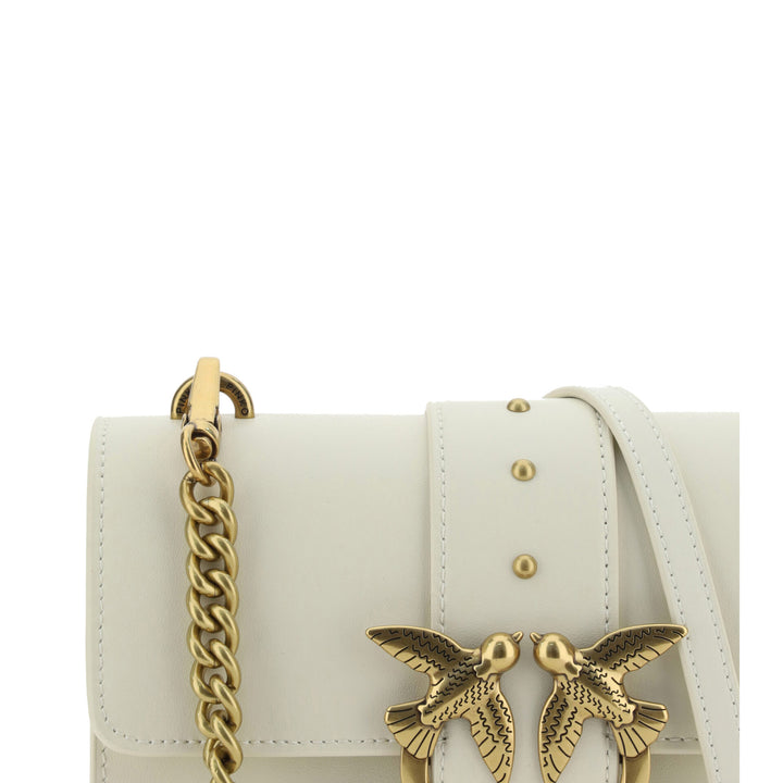 PINKO White Calf Leather Love One Mini Shoulder Bag