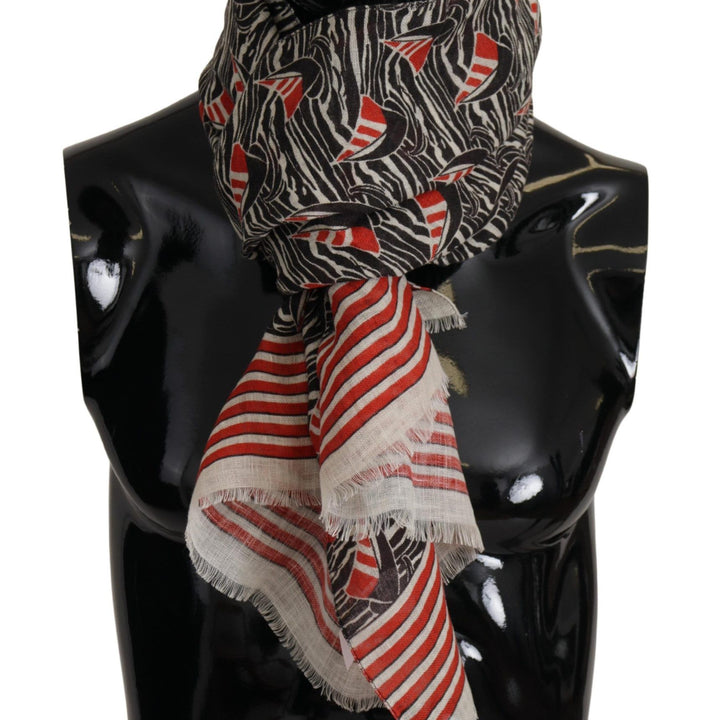 Dolce & Gabbana Black Red Linen Sailboat Stripe Print Shawl Scarf