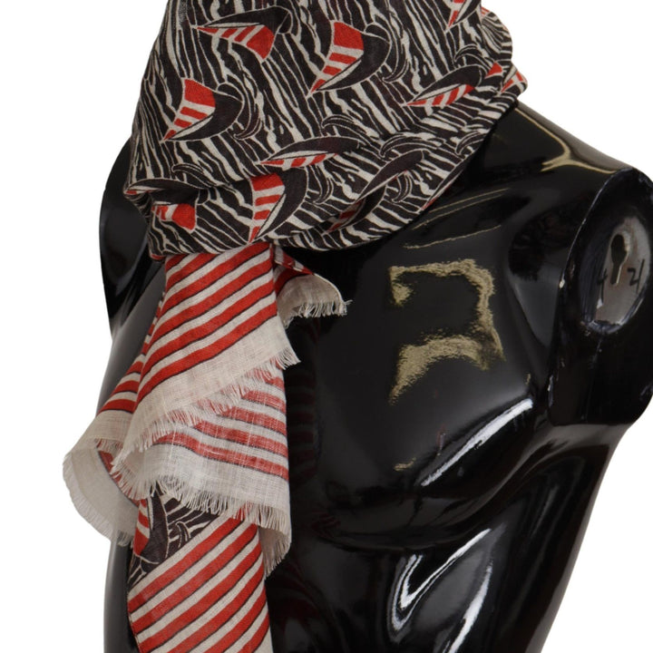 Dolce & Gabbana Black Red Linen Sailboat Stripe Print Shawl Scarf