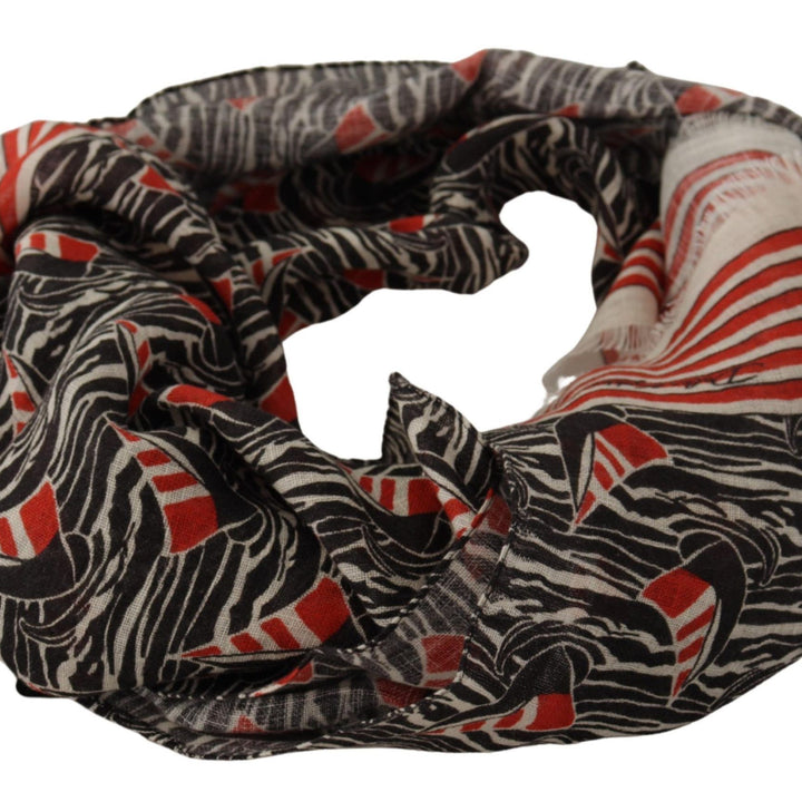 Dolce & Gabbana Black Red Linen Sailboat Stripe Print Shawl Scarf