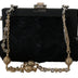 Dolce & Gabbana Black Fur Brocade Crystal Shoulder VANDA Purse