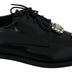 Dolce & Gabbana Black Leather Crystal Lace Up Formal Shoes