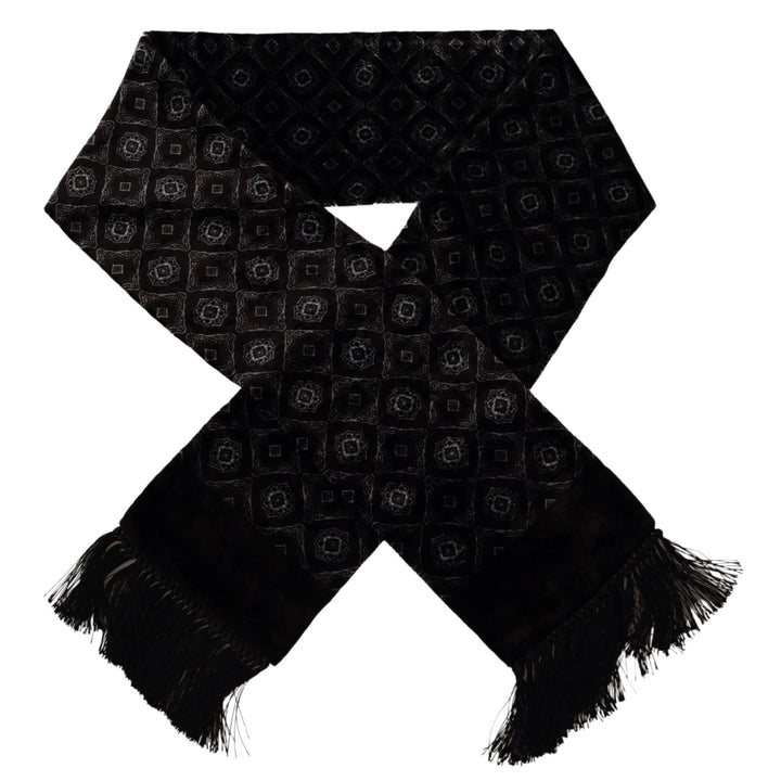 Dolce & Gabbana Brown Velvet Geometric Shawl Fringe Neck Wrap Scarf