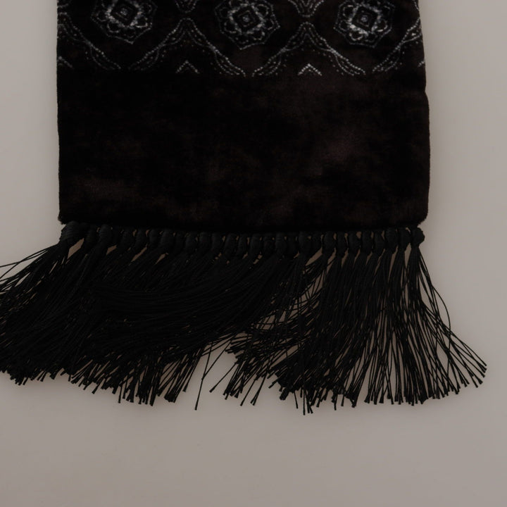 Dolce & Gabbana Brown Velvet Geometric Shawl Fringe Neck Wrap Scarf