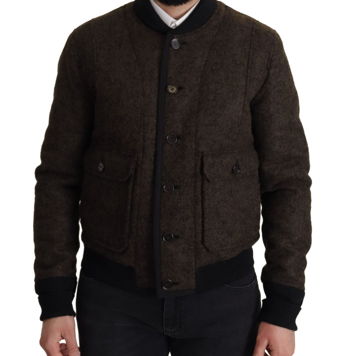 Dolce & Gabbana Brown Alpaca Button Down Bomber Coat Jacket